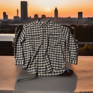 Tommy Hilfiger 2Xl Button Down Short Men Plaid Long Sleeve Crest Front
